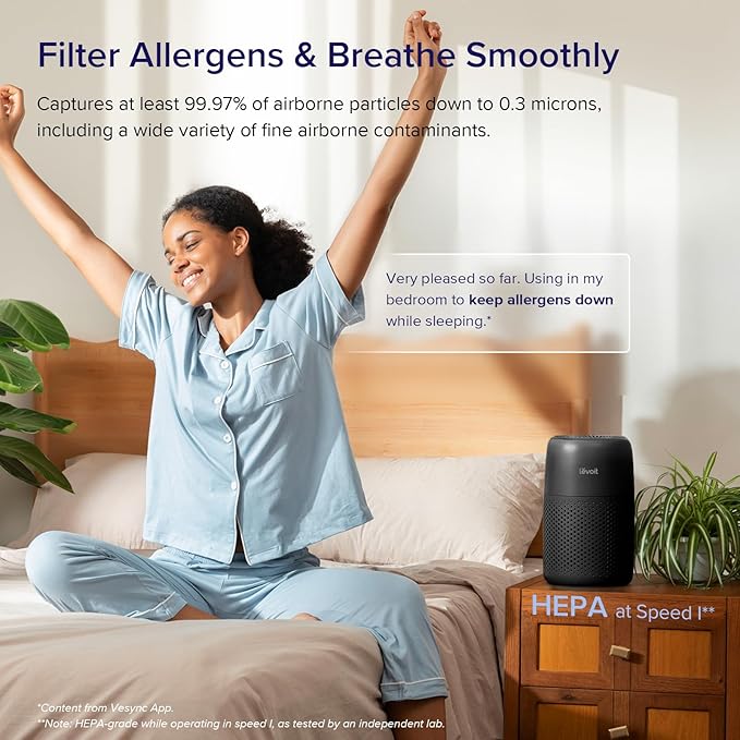 Air Purifiers for Bedroom Home, 3-In-1 Filter Cleaner with Fragrance Sponge for Better Sleep, Filters Smoke, Allergies, Pet Dander, Odor, Dust, Office, Desktop, Portable, Core Mini-P, White